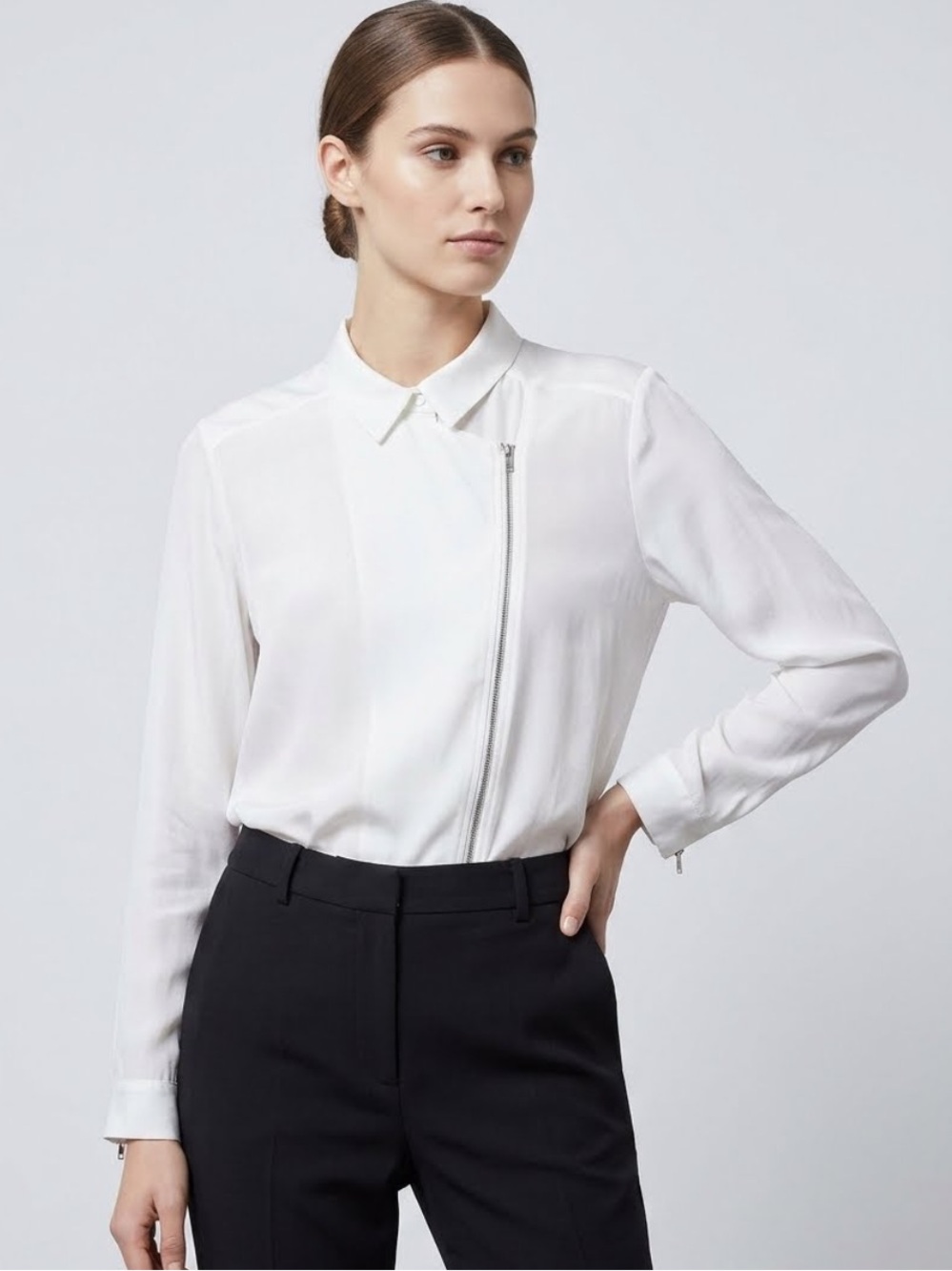 THE KOOPLES White Chiffon Zip-Fastened Blouse XL
